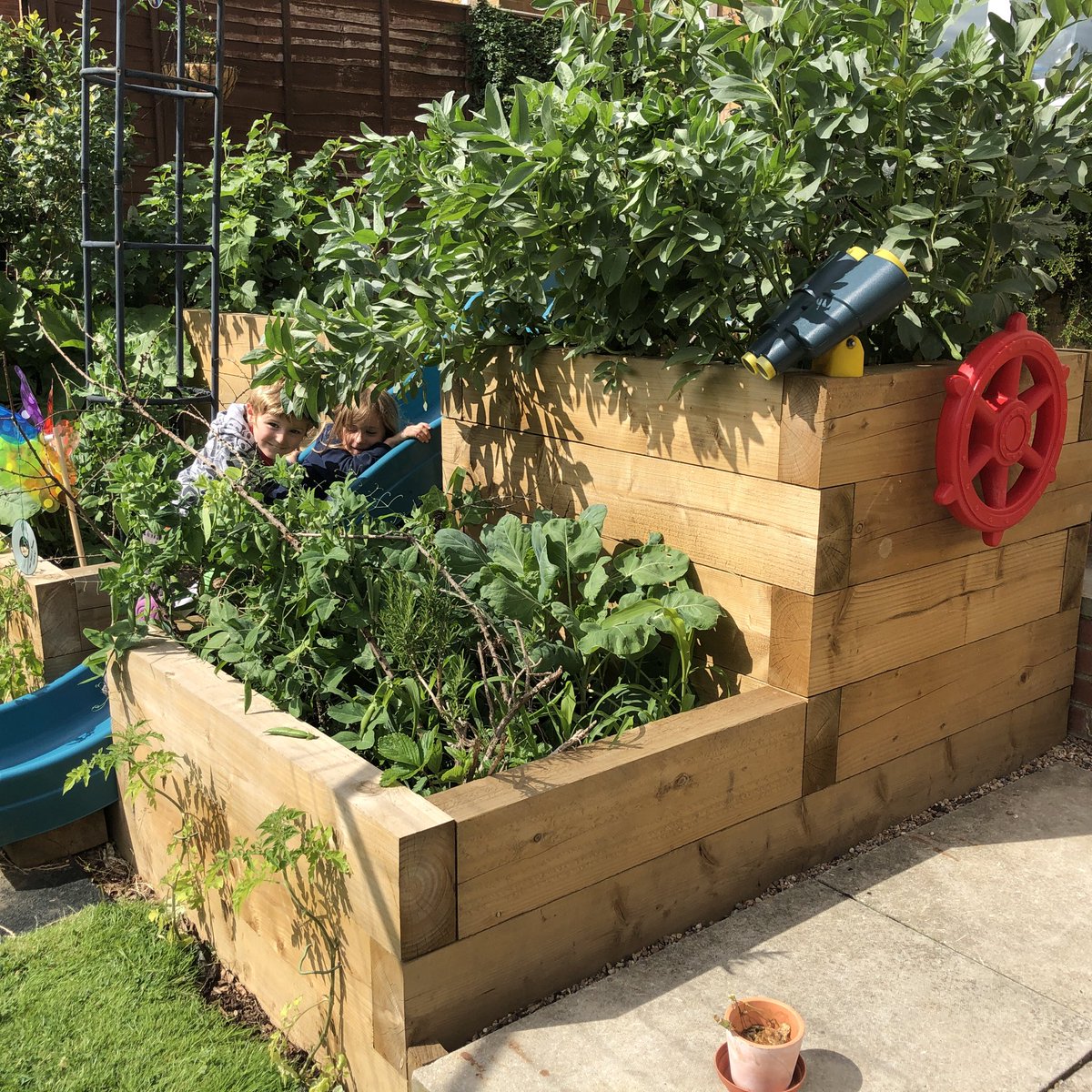 Pirates plundering produce #pirateshipvegplot #littlegardeners ⁦<a href="/GWandShows/">BBC Gardeners World</a>⁩ ⁦<a href="/TheMontyDon/">Monty Don</a>⁩
