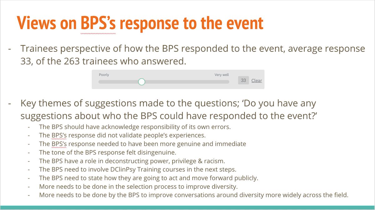 We sent a survey to DClinPsy trainees across the UK to find out their views about racism in the profession, particularly relating to the GTiCP 2019 conference. We released some findings jointly with the BPS;  https://www.bps.org.uk/sites/www.bps.org.uk/files/Member%20Networks/Divisions/DCP/Racism%2C%20power%20and%20privilege%20in%20psychology.pdfHere are some more of the findings (1/13)