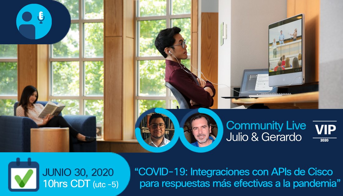 CiscoCommunity's tweet photo. ¿Le gustaría conocer más de la importancia de la #programabilidad y de los usos de API y SDK de #Cisco para la aceleración digital durante el #COVID? ¡Ya comenzamos! https://t.co/RnrtV6xabT https://t.co/w9gijdxItn