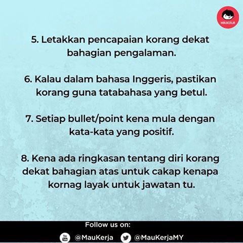 resume_kreatif's tweet photo. Pastikan resume korang ada semua trick ni. baru la HR panggil interview..

Kredit: Maukerja Malaysia https://t.co/Q3m7ixi851