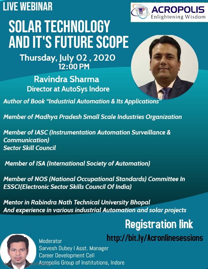 autosysindore's tweet image. Live Webinar in &quot;Solar Technology and Its Future Scope&quot; on 2nd July ..For more info visit...autosyssolar.com/latest-update/…