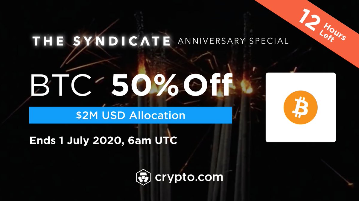 cryptocom's tweet photo. Only 12 hours left ⏰ 

🔥 Join 14,000+ participants 
🔥 #BTC at 50% off
🔥 $2M allocation 

Join the 4th Anniversary BTC Special: https://t.co/X6WDyFOg86 https://t.co/NTHUZRahVG