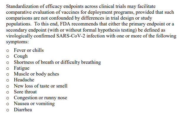 FDA also notes that standardization of efficacy endpoints across different studies can help comparative evaluation. Recommends a list of other endpoints that might be helpful: