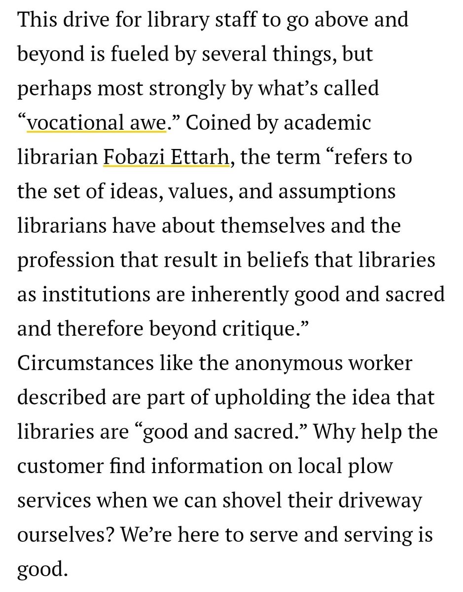 I would be fine with a degree of vocational awe if we were treated, financially and more generally, as the service we are expected to be. Library workers in the UK earn around minimum wage in most places and we're either on temporary or zero-hours contracts.