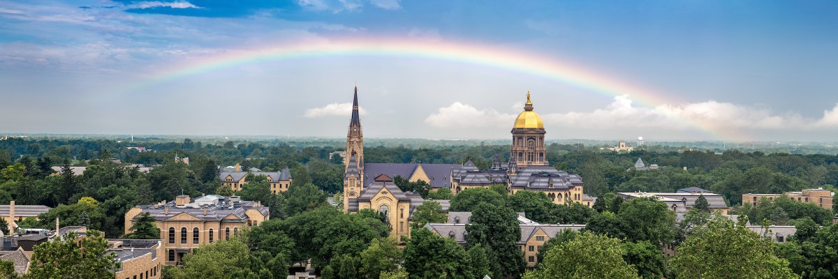.<a href="/PhotosND/">Notre Dame Photos</a>'s <a href="/MattCashore/">Matt Cashore</a> has been sharing #APhotoADay of life on campus since March to keep people connected to the day-to-day changes in weather and scenery they'd normally see in person.

This morning he was able to capture this image of a 🌈  over the campus skyline.
