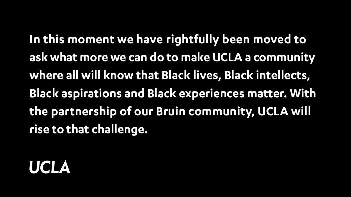 UCLA's tweet photo. We must all work to create a society that is genuinely just and equitable. Please read about some actions UCLA is taking. ➡️https://t.co/l2Oj2A3FN7 https://t.co/RApelpDD2n