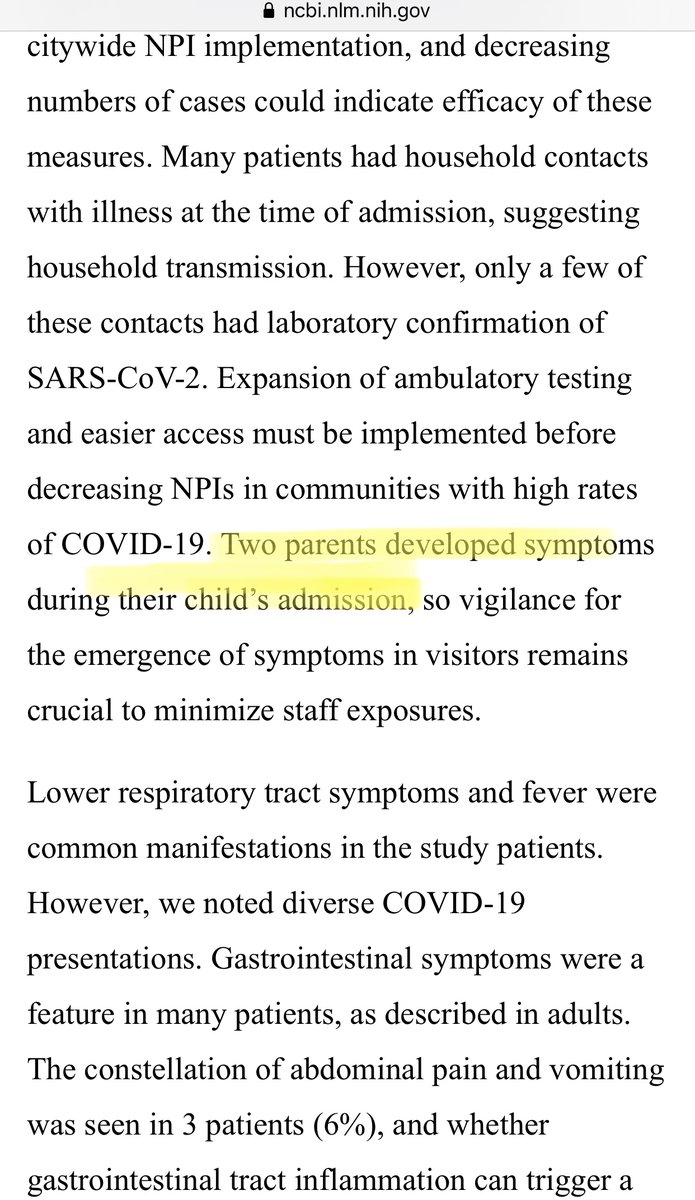 11/ But a few notes... While 52% is technically "most," it also means about half of the cases don't seem to be linked to transmission from an adult household member. Additionally, this study specifically calls out adult parents developing symptoms after their child was admitted.