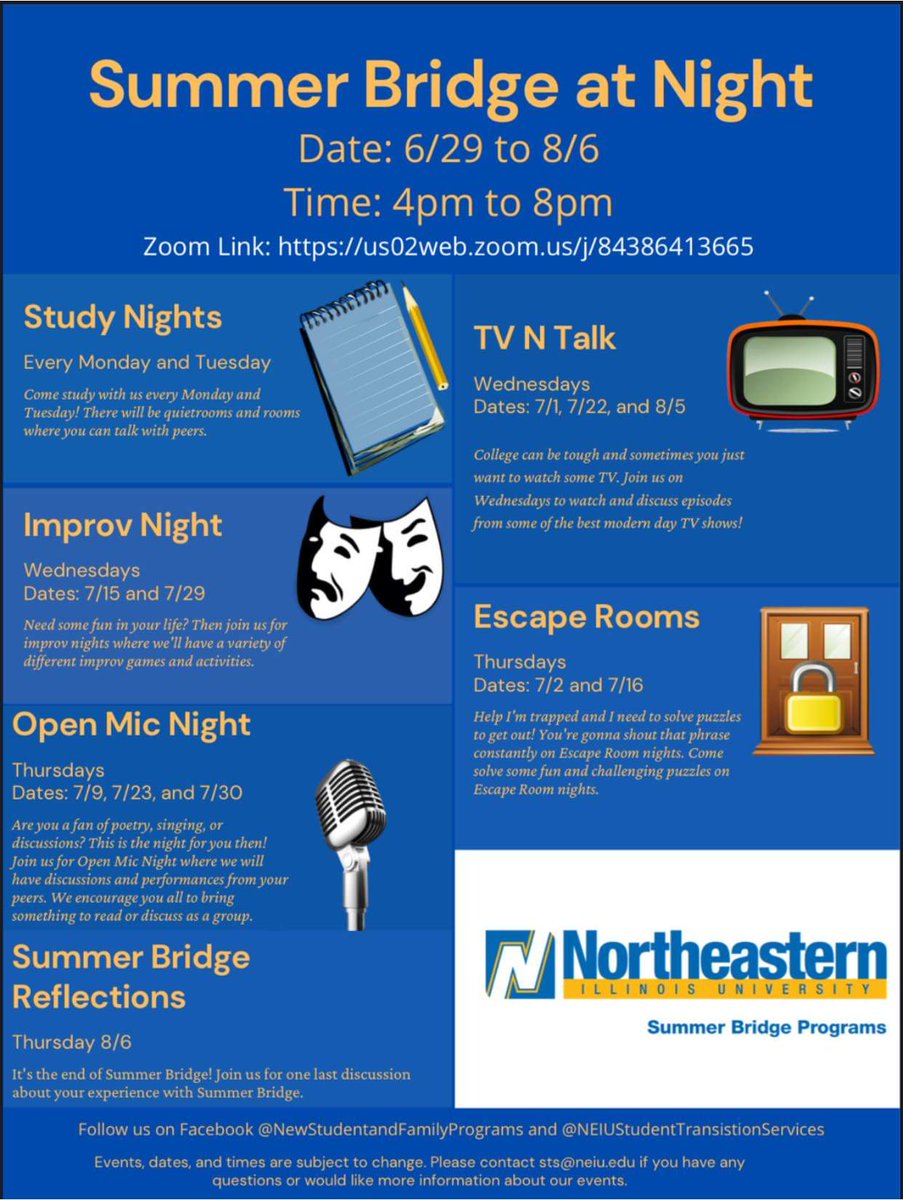 Neiuorientation's tweet photo. Join us for these fun activities! https://t.co/TeDK2yGzE1