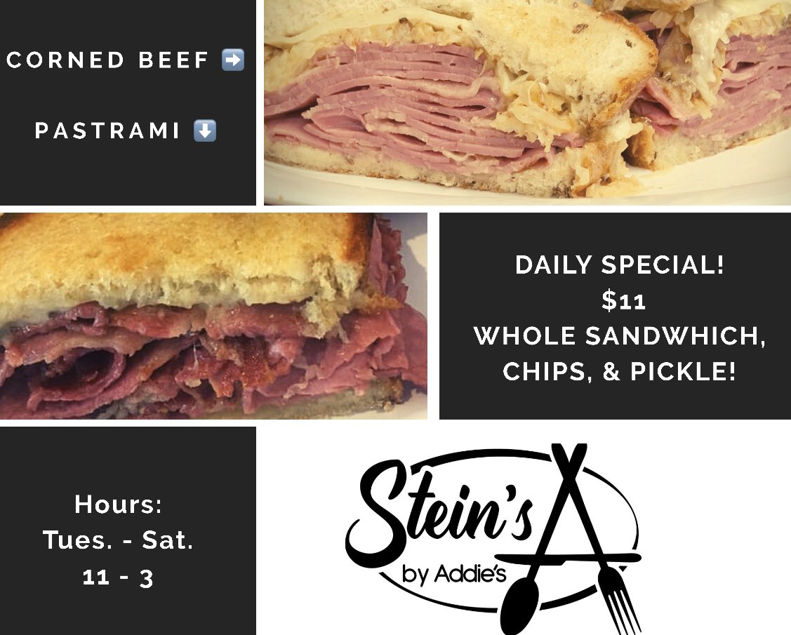 SteinsByAddies's tweet image. ❗️NEW DAILY #SPECIALS❗️ Starting today!!  Our much talked about #Corned #Beef &amp;amp; #Pastrami #Sandwiches! 🥪
.
.
.
#lexeats #sharethelex #lunch #bbn #teamkentucky #togetherky #lexington #kentucky #food #hot #local #eatlocal #yum #sandwich #local #steins #deal #free #cheap #tuesday