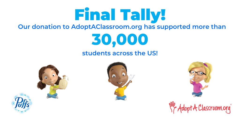 Oh what a school year it’s been! Here’s one more Puffs thank you to teachers everywhere! The final tally is in &amp; our donation to <a href="/Adopt_classroom/">AdoptAClassroom.org</a> has supported over 1,200 high-needs classrooms! If you’re able to help, consider donating: spr.ly/6012GPl0E #PuffsLovesTeachers