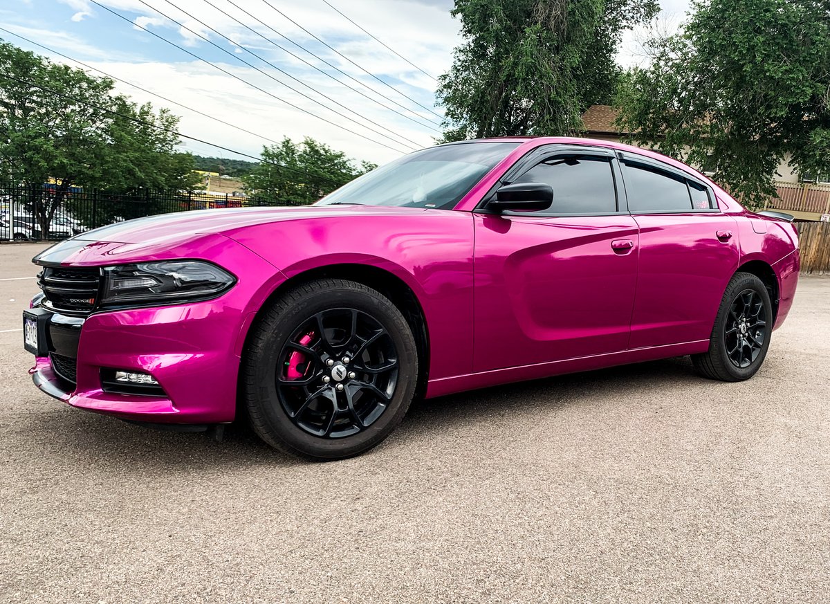 DriveInAuto's tweet image. Wow, it's the final look of the fuschia wrap! These racing stripes really give this Dodge Charger a polished, head turning look! Installed by our Motor City location.