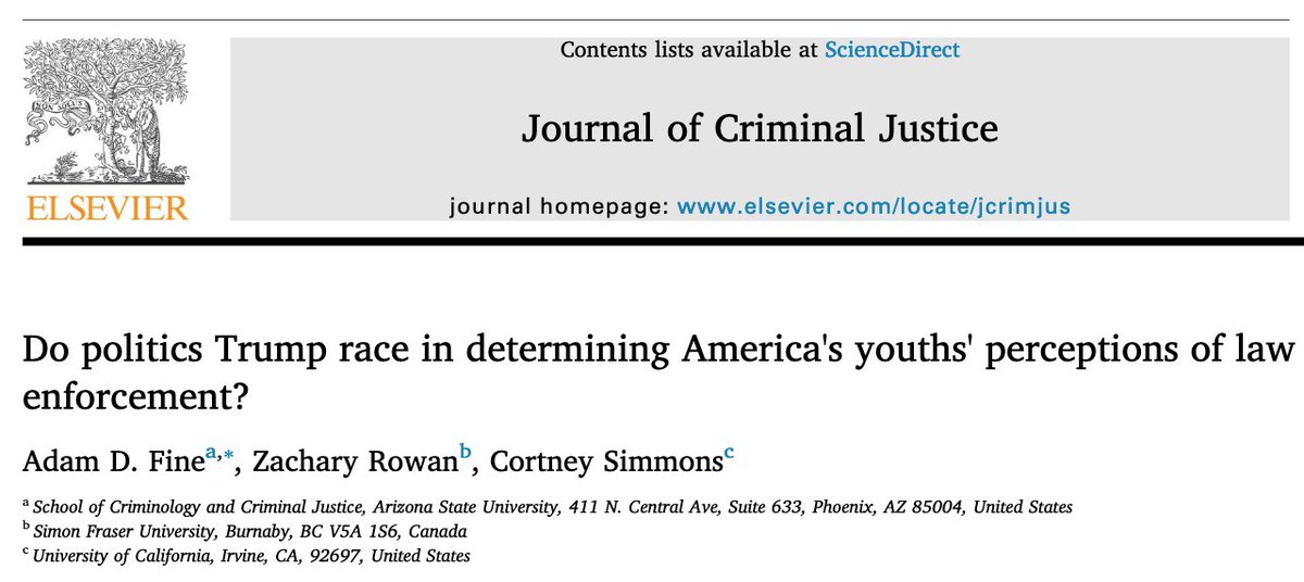 385/ "White individuals...tend to view criticism of police...as threats to their...dominant status." & "White youth who identified as Republican consistently reported more positive perceptions of law enforcement than [those] who identify as Democratic."  @Adam_D_Fine  @ZRRowan