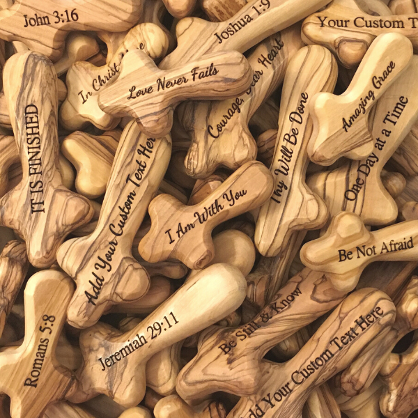 clothedwthtruth's tweet photo. Personalized engraving is now available on our best-selling Holy Land Olive Wood Comfort Crosses. Customize with a name, date, scripture reference, or short phrase that holds personal significance or select one of our in-stock designs. https://t.co/DkB9FFFDKF https://t.co/8RjJOuptOI