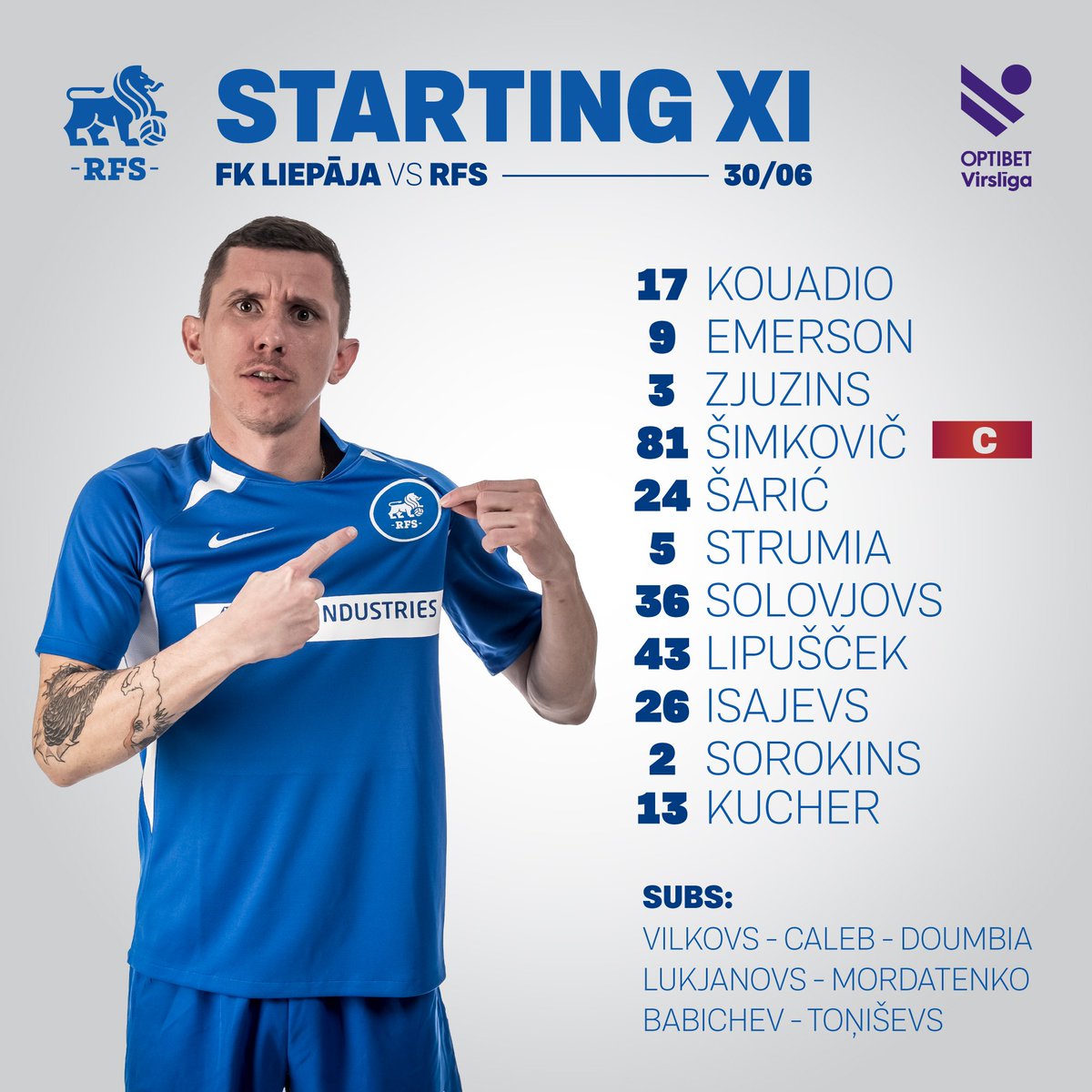 RFSDaily's tweet photo. Starta XI spēlei 🆚 @LiepajaFK
#rigaskomanda #fkrfsvsfkliepaja https://t.co/0FNCcw2VY7