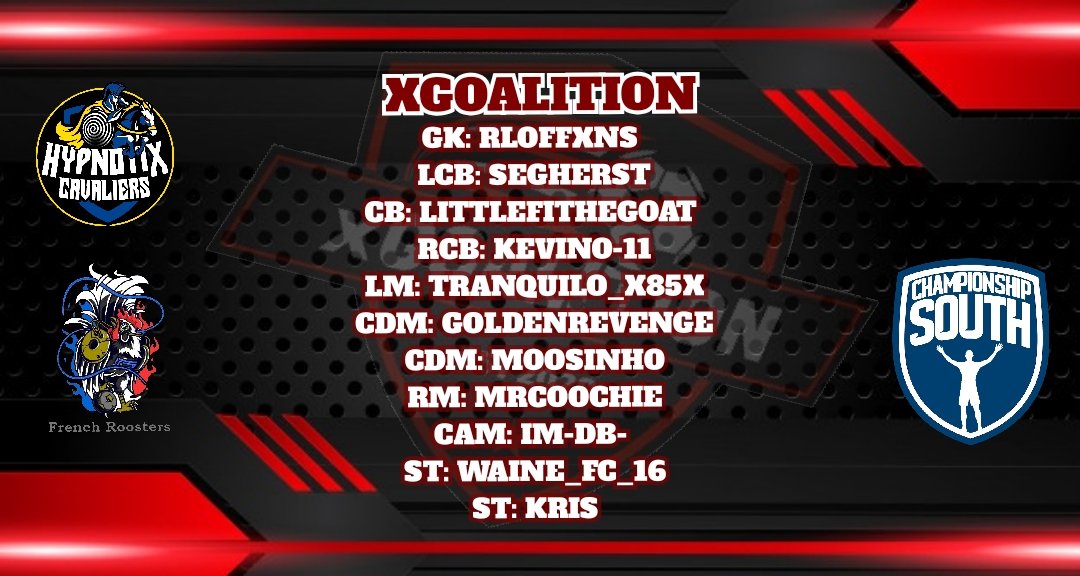 Tonight's Linup @VPGChampSouth 

🆚️ @HypnoCavaliers
🆚️ French Roosters

<a href="/OfficialVPG/">Virtual Pro Gaming</a>