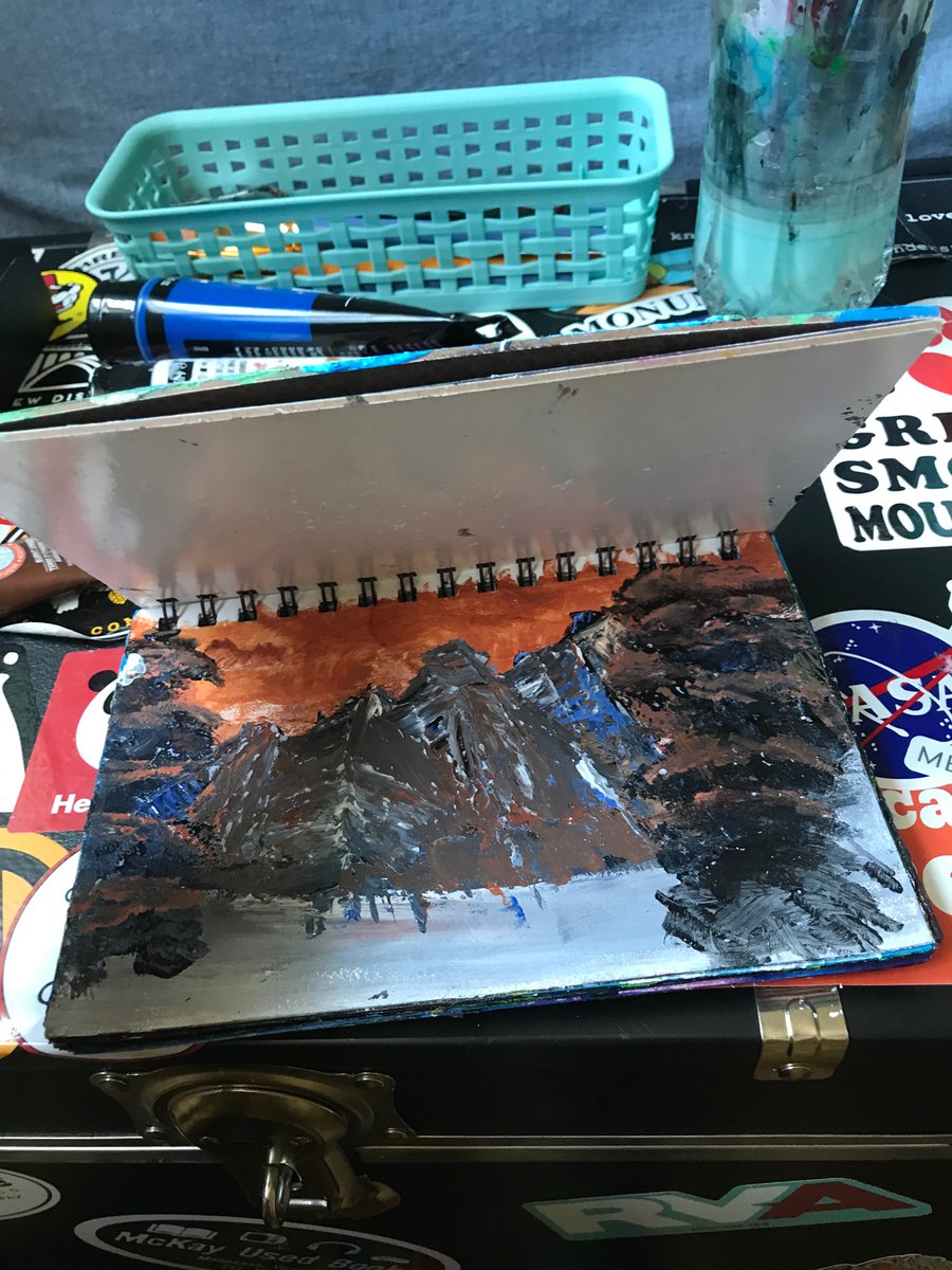 MagicalGirlRN's tweet photo. My first painting v the last in my book, completed today!! So happy, Ive always wanted to fill an entire sketchbook 🎨 #QuarantineSkill https://t.co/D6Yr2fqx6G