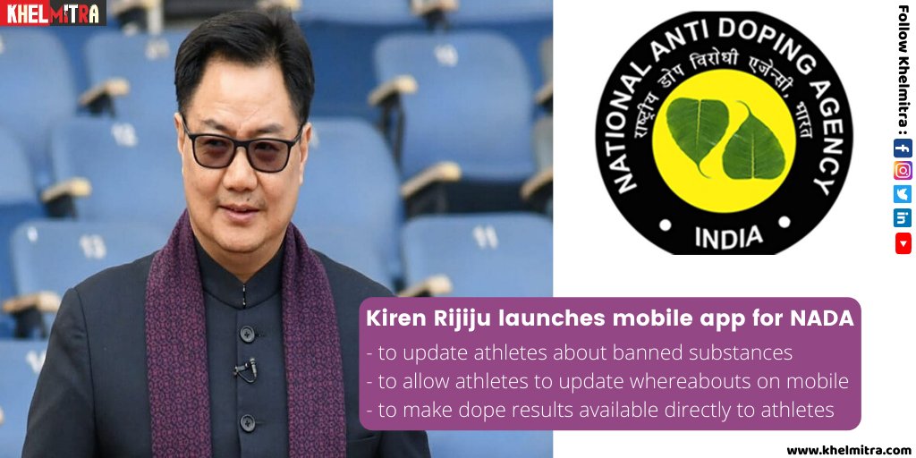 KhelMitra's tweet photo. The app, launched by Sports Minister Kiren Rijiju, will provide the anti-doping rules, list of prohibited substances and even test results provided directly to the concerned athlete. #kirenrijiju #sportsminister #sports #nada #sportsnews #indiansports #olympic #coronavirus https://t.co/tUYMLFCWUp