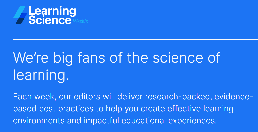 pattishank's tweet image. Great news! Learning Science Weekly is a brand new newsletter with information about using learning science to improve instruction. learningscienceweekly.com