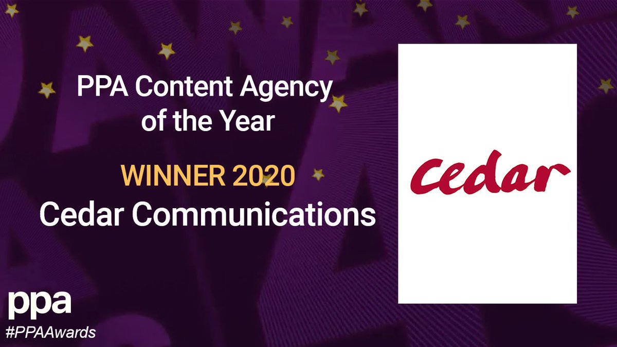 PPA_Live's tweet photo. The next award is Content Agency of the Year. Congratulations to this year’s winner, @cedardb. #PPAAwards https://t.co/dNacfvvzLJ