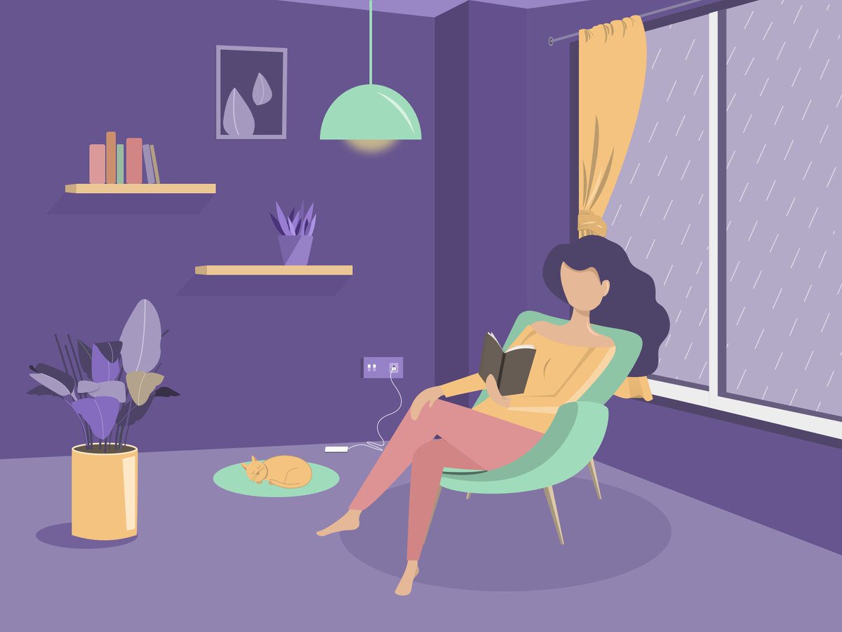 17SevenCo's tweet photo. What do you like to do on a Rainy Day? We just love spending some time with our favourite book and sip some coffee. Here's an illustration depicting our perfect rainy day. We have used pastel shades for the cozy feel. #WordThemeChallenge #SeasonTheme #ThemeIllustrations https://t.co/k5gE3KtEOW