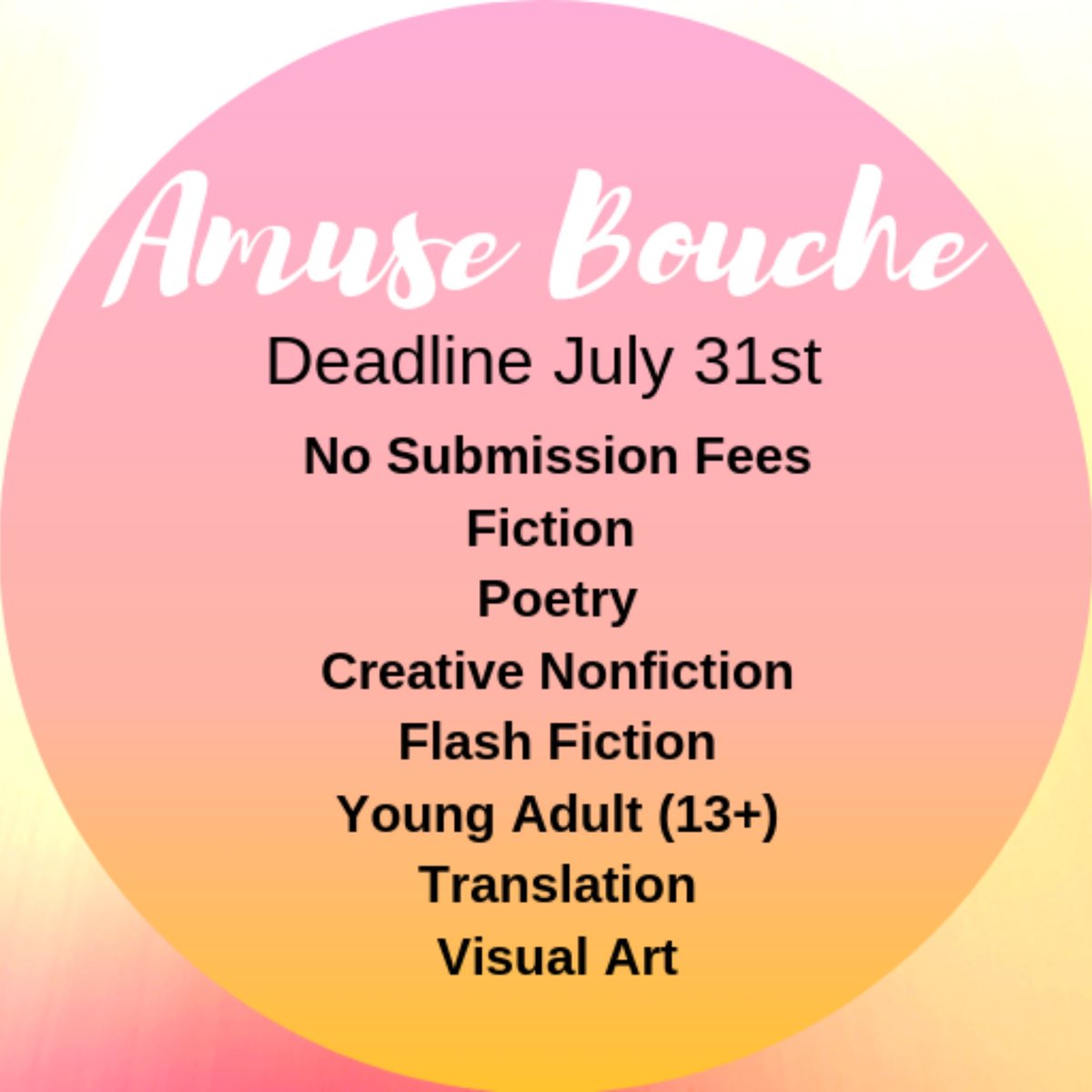 LunchTicket1's tweet photo. Submissions for Amuse Bouche open July 1st guys!

We can’t wait to see what you send in! https://t.co/BshflNdpsx