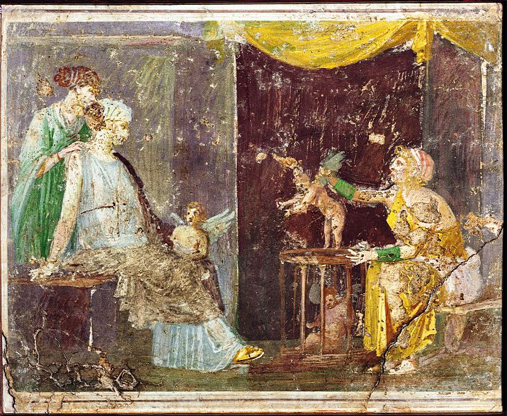 It is quite common to find similar depictions of the same scene in Roman mural paintings and mosaics. Here’s to our first comparison, between Villa Arianna (Stabiae) and the House of Ariadne (Regio VII, 4, 31/51).  https://twitter.com/cinnabarim/status/1256643137033863169
