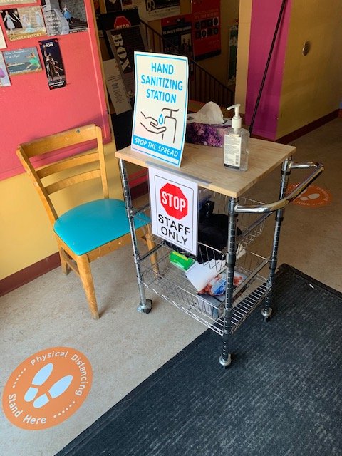 While closed since March, we have been offering successful virtual programming to our H'art Studio artists &amp; we have been busy behind-the-scenes preparing tools and protocols in consultation w/ Kingston's Public Health. One example of many: new screening &amp; sanitizing stations!