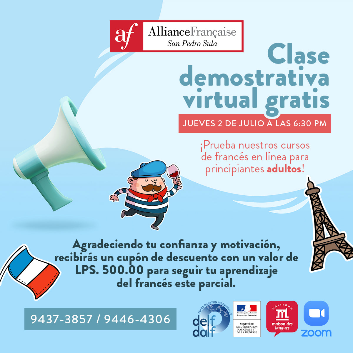 AliFranCult's tweet photo. ¿Quisieras recibir una hora de iniciación al idioma francés de manera gratuita y sin compromiso? 😎

Entonces llama a nuestro personal administrativo al 9437-3857 / 9446-4306 para registrarte. https://t.co/MxYP1O7FGc
