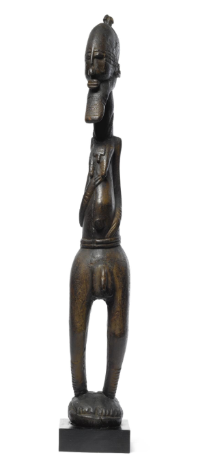 (12/15) Gender was often spiritually fluid and many ancestor statues, such as this ancient Malian one, are depicted with both male and female traits (e.g. penis, breast and pregnant belly) as a sign of otherworldly perfection.
