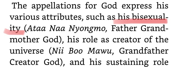 (13/15) Gods too are often either bi-gendered like Ataa Naa Nyongmo "Father Grandmother God", of the Ga, Fon's theological merger of moon 'Mawu' and sun 'Lisa' into one entity or Shona's supreme god "Mwari" who sometimes 'splits' into male and female.