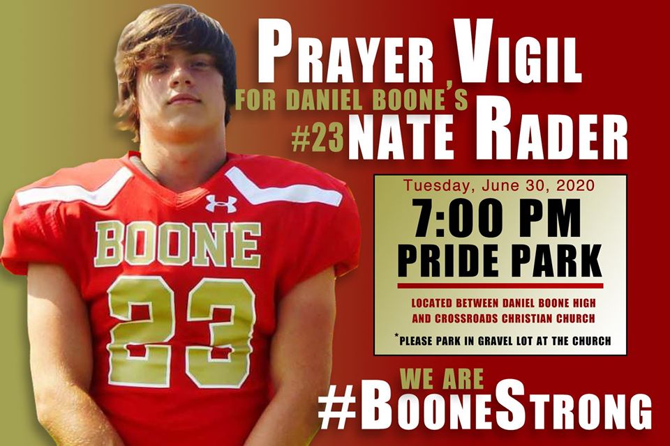 JacobJenkins21's tweet photo. Please lift up a prayer for my teammate and friend Nate Rader. He was doing some yard work yesterday when he fell and severely injured his back. He's at Vanderbilt for surgery.  #BooneStrong @TrailblazerFB https://t.co/jJXIXJuIht
