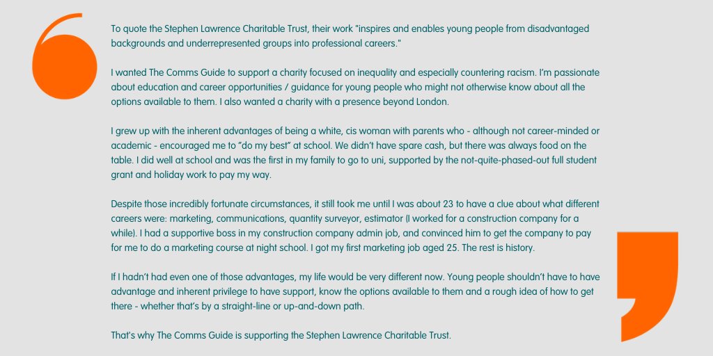 thecommsguide's tweet image. This year The Comms Guide donated to the @S_LawrenceTrust, who enable young ppl from disadvantaged backgrounds + underrepresented groups into professional careers. The picture tells the story why. I received a lovely letter in thanks. Keep up the brilliant work :)