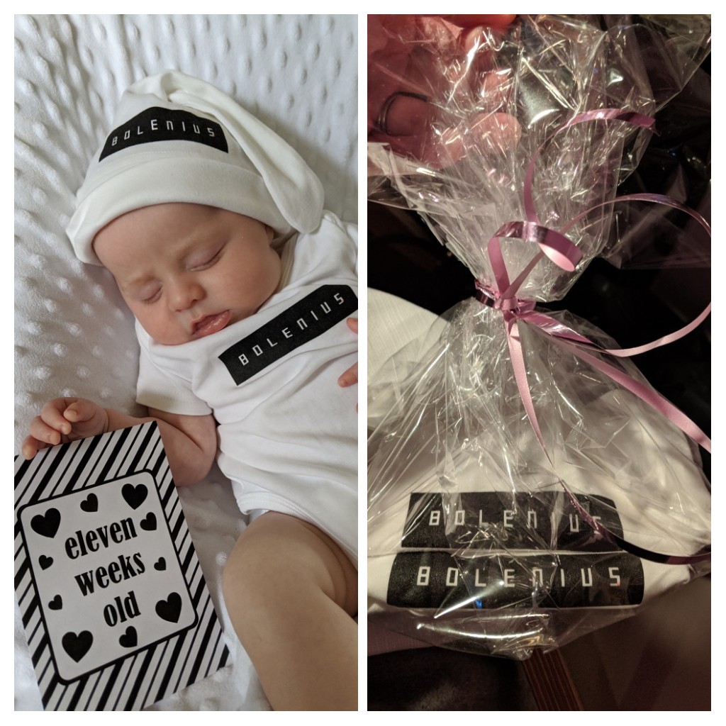 katieingman's tweet photo. Just wanted to thank @lucNxavier and Bolenius restaurant again for giving me this lovely little outfit following a great meal back in September when I was very early pregnant!  Now my little boy is 11 weeks old 🥰 https://t.co/o0cZErX9dq