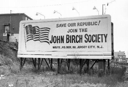 Fred Koch's Birch Society operated by playing on the paranoia of white Americans terrified that communism and other conspirators were infiltrating America and attacking it.Or, you could argue, Tea Party 1.0.11/