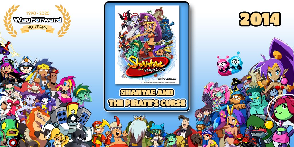 WayForward's tweet photo. We took a little break from our anniversary celebration, but we're back with #WayForward30 Milestone 15: Shantae and the Pirate's Curse! This beloved third entry in the series saw a magicless Shantae teaming up with her nemesis, Risky Boots, to stop the evil Pirate Master! https://t.co/P9Dl0xTe6Y