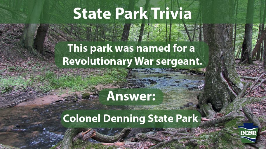 DCNRnews's tweet photo. The answer to this week’s #PAStateParksTrivia question is: #ColonelDenningStatePark! 
Although never a colonel, William Denning earned his place in history making wrought iron cannons for the Continental Army. https://t.co/uMJvsizcbO