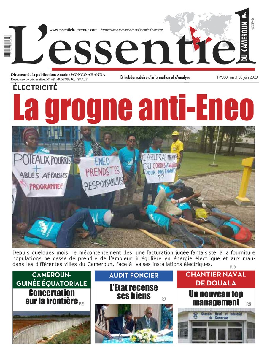 OnEstEnsembleCM's tweet photo. #STOP AUX FACTURES ESTIMATIVES
Le Bi Hebdomadaire #L'Essentiel du Cameroun s’aligne du côté de l’association *@OnEstEnsemble* pour demander à l’entreprise Eneo de mettre fin au paiement des factures estimatives. 

#OuiALaRelèveTousLesMois https://t.co/u7x6l1yrSw