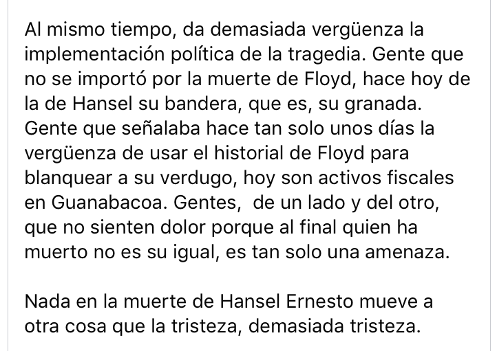 Yet I concur wholeheartedly with this commenter when he calls out political instrumentalism in terms of the attention this case has garnered in some corners outside of Cuba too (though I depart from his use of the loaded word "marginal").