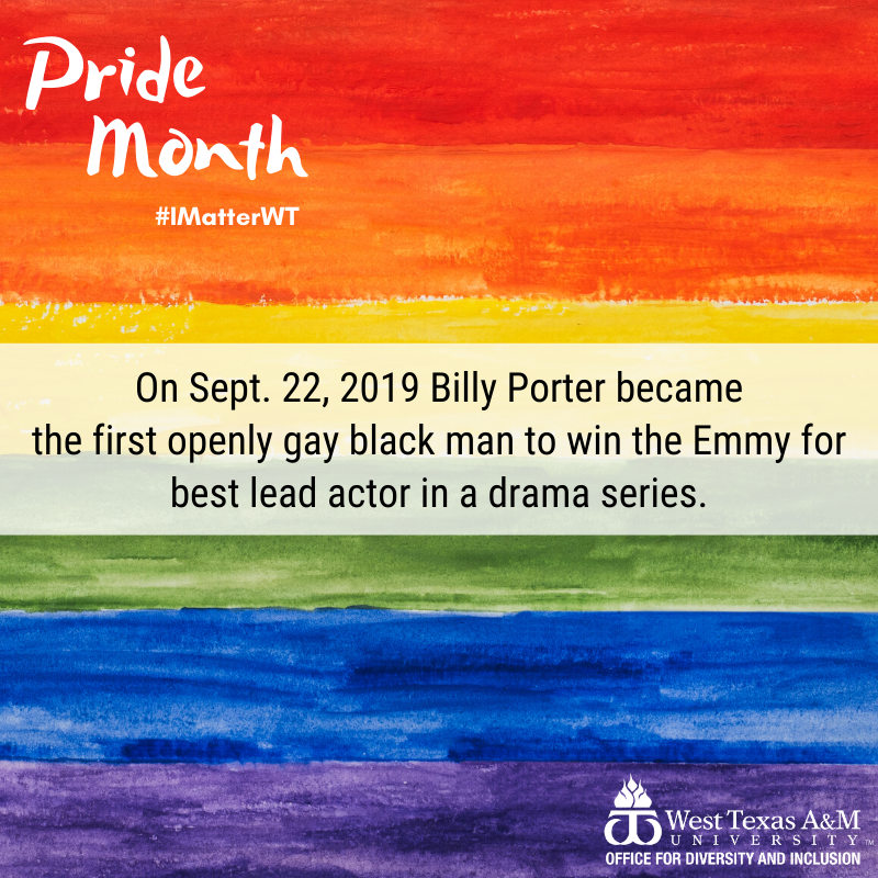 WT_OEC's tweet photo. On Sept. 22, 2019 Billy Porter became the first openly gay black man to win the Emmy for best lead actor in a drama series. #IMatterWT https://t.co/dqYIumnX2p