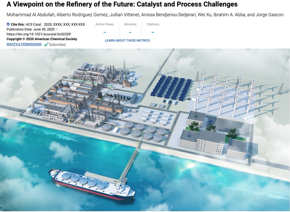To celebrate the 10th anniversary of <a href="/ACSCatalysis/">ACS Catalysis</a> we (<a href="/adv_cat_mat/">ACM</a> &amp; @Aramco) were invited to imagine how refineries may look in the future. This Viewpoint is the result: pubs.acs.org/doi/10.1021/ac… Artwork by <a href="/Ella_Maru/">Ella Marushchenko</a>