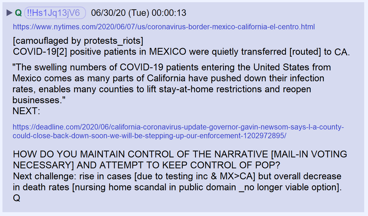 36) Are the transfers from Mexico part of a plan to keep covid numbers high to justify vote-by-mail?