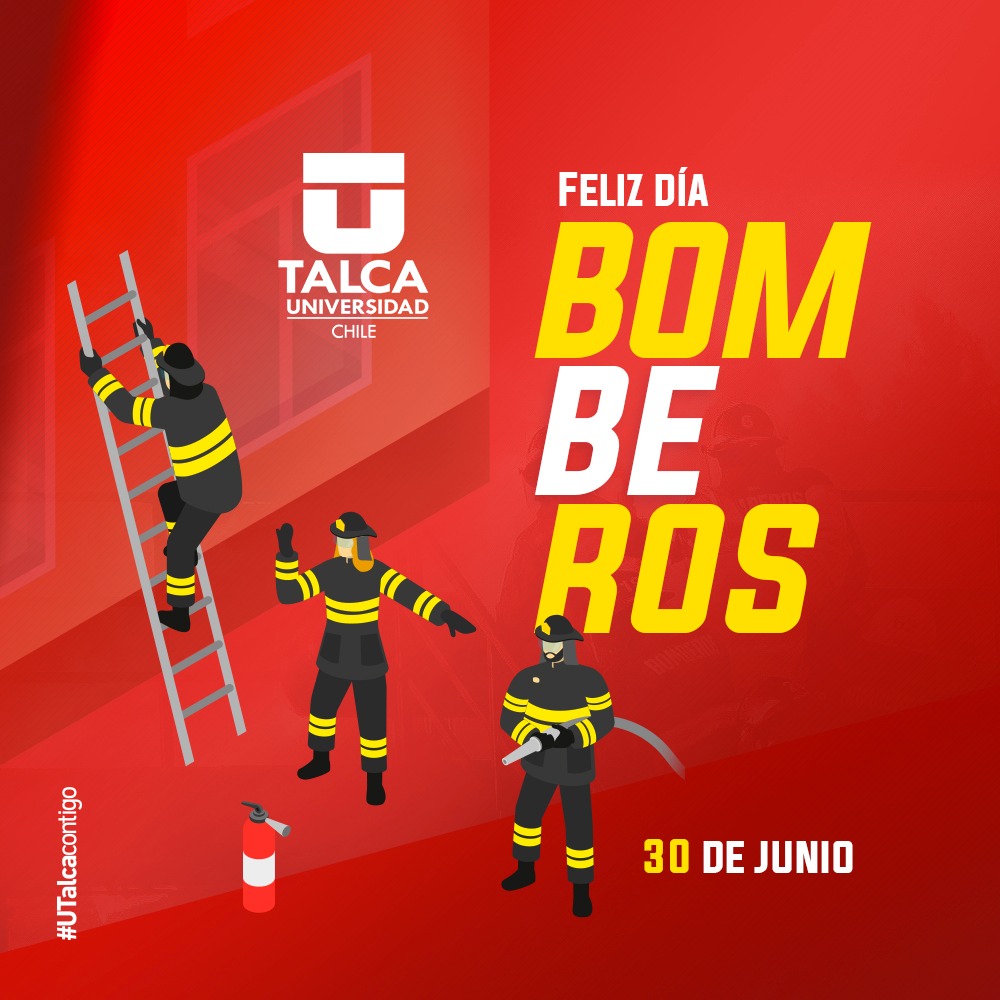 UTalca's tweet photo. En este #DíadelBombero queremos saludar a @BomberosdeChile por su dedicación a nuestro país 👨‍🚒👩‍🚒 Su esfuerzo, profesionalismo y vocación han dejado huellas durante sus 169 años de historia. ¡Feliz día a tod@s sus voluntari@s! https://t.co/zZWXLXesNt