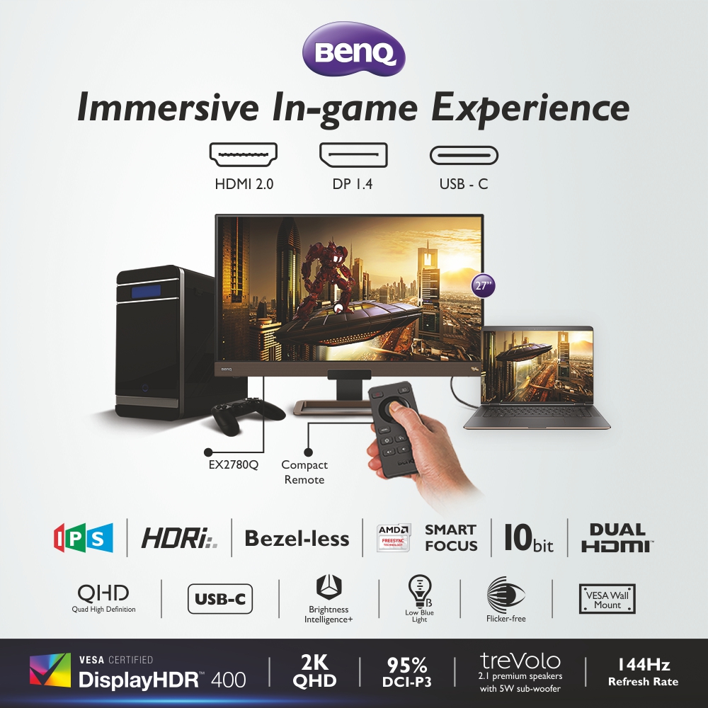 BenQIndia's tweet photo. BenQ's EX2780Q has HDRi Technology and a built-in 2.1 channel speakers that take your experience to the next level.
It comes with a compact remote control too!
Know more : https://t.co/w31anUqwGM
#BenQ #EX2780Q #GamingMonitor #Entertainmentmonitor #HDRi #treVolo #BIplus #Eyecare https://t.co/hV3KDxeLdC