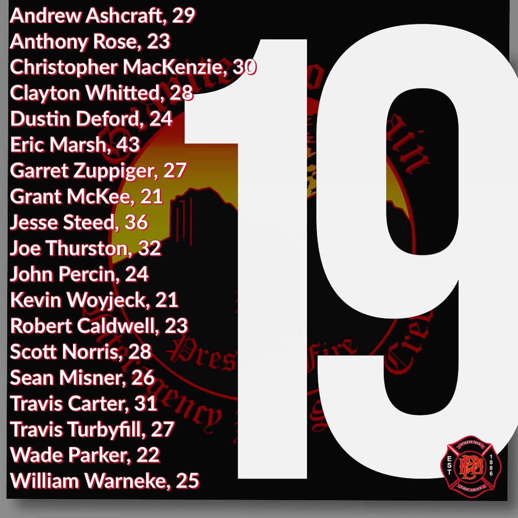 Today we remember the #granitemountainhotshots who lost their lives during the Yarnell Hill fire on 6/30/13. May they forever Rest In Peace.