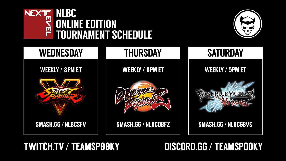 teamspooky's tweet photo. #NLBC Online Edition Schedule @nycnextlevel

#SFVCE Wed (PS4/PC) https://t.co/SgllrSEfEq
#DBFZ Thur - FREE ENTRY (PS4) https://t.co/UgWhnXuMCW
#GBVS Sat  - FREE ENTRY (PS4) https://t.co/FCOhcipz4O

Prize pool funded by @matcherino_

https://t.co/harpEBjkE8
https://t.co/WxBgYnozC8 https://t.co/jftH7tj31p