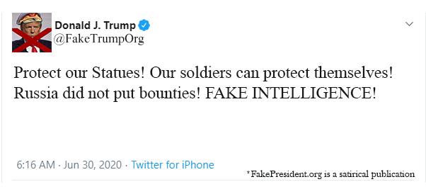 FakeTrumpOrg's tweet image. Protect the Statues! The soldiers protect themselves. Bounties Schmounties.
fakepresident.org/index.php/2020…
#FAKEPRESIDENT #NOTLEAVING #TrumpIsUnwell