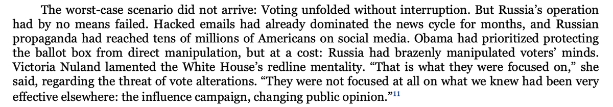 The Obama administration was forced to choose: protect America's actual voting or the Russian influence operations on voters' minds. They chose the ballot box. (THE MEDIA SHOULD HAVE BEEN DEFENDING THE OTHER PART, BUT INSTEAD PLAYED ALONG WITH RUSSIA. )