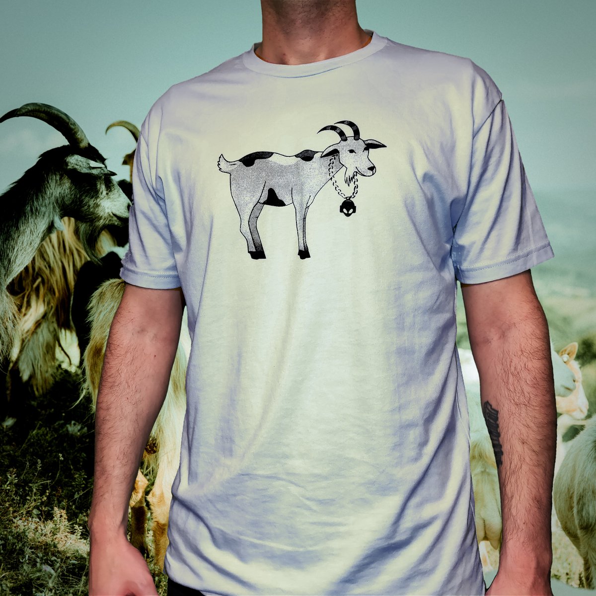 Alien_Loud's tweet photo. New Shirt Alert!  "G.O.A.T." is One Baa-d T-Shirt. 🐐

Pre-Sale - Save 20% Off. 🎈

Custom Color of Shirt + Ink.  Free Shipping Available! 

Celebrate Autism in The Music Community and Shop Alien Loud  👽👕

https://t.co/R6wlbrKADx  #AutismAwareness #Goat #AlienLoud https://t.co/WBmfKr65GS