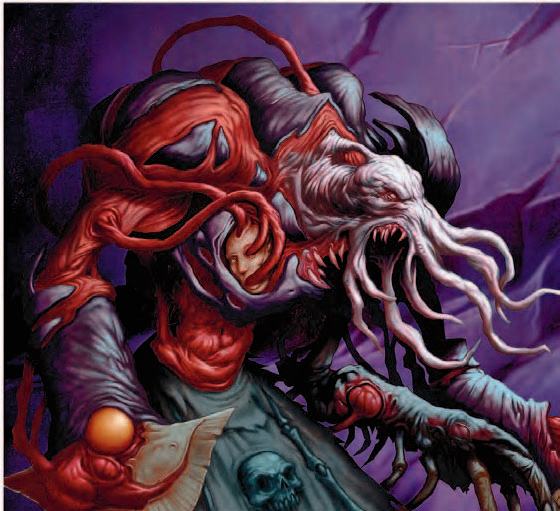This dude has tentacles that are, uh, penetrating a decapitated head's orifices.