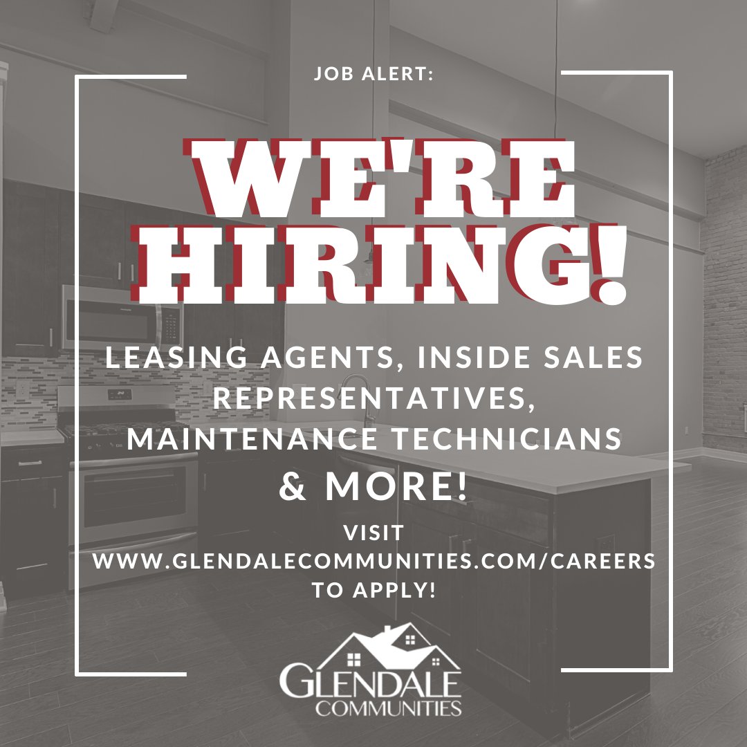 We're hiring! Visit glendalecommunities.com/careers to see our full list of open positions.